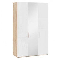 Шкаф комбинированный Эмбер с 2 глухими и 1 зеркальной дверями Яблоня Беллуно, Белый глянец